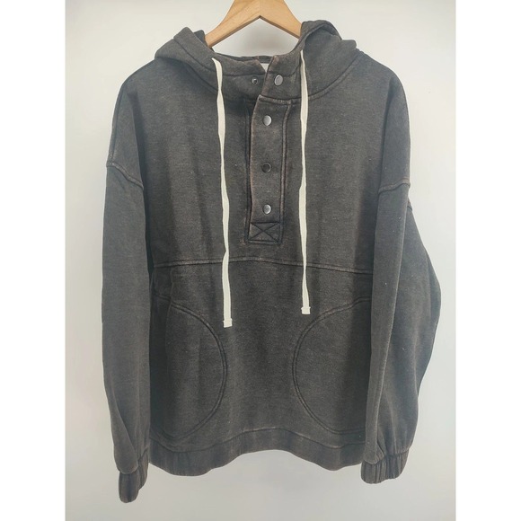 Zenana Outfitters Tops - Zenana Hoodie Women Large Gray Acid Wash Snap Henley Pullover OTW-4556Y